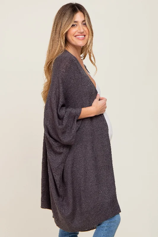 Charcoal Knit Open Front Maternity Cardigan