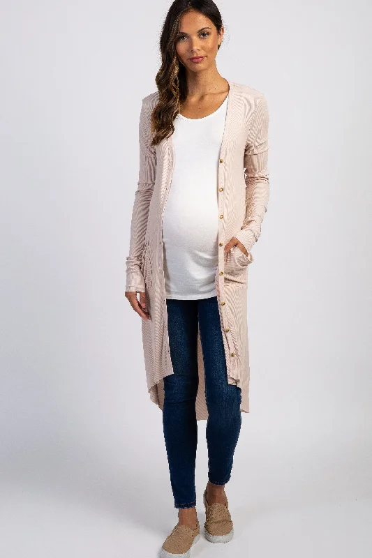 Cream Button Front Knit Maternity Cardigan