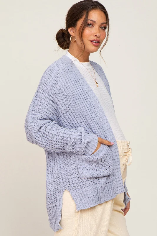 Light Blue Chunky Knit Oversized Maternity Cardigan