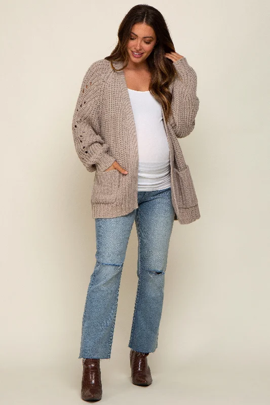 Taupe Chunky Knit Maternity Cardigan