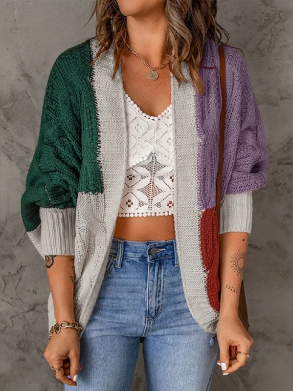 Women's Casual Colorblock Knitted Cardigan