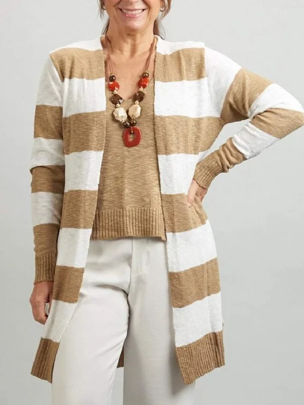 Women's Casual Contrast Color Striped Cardigan