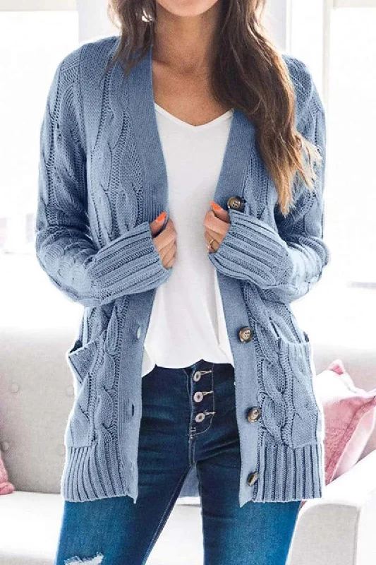 Women's Single Breasted Long Sleeve Twisted Sweater Cardigan