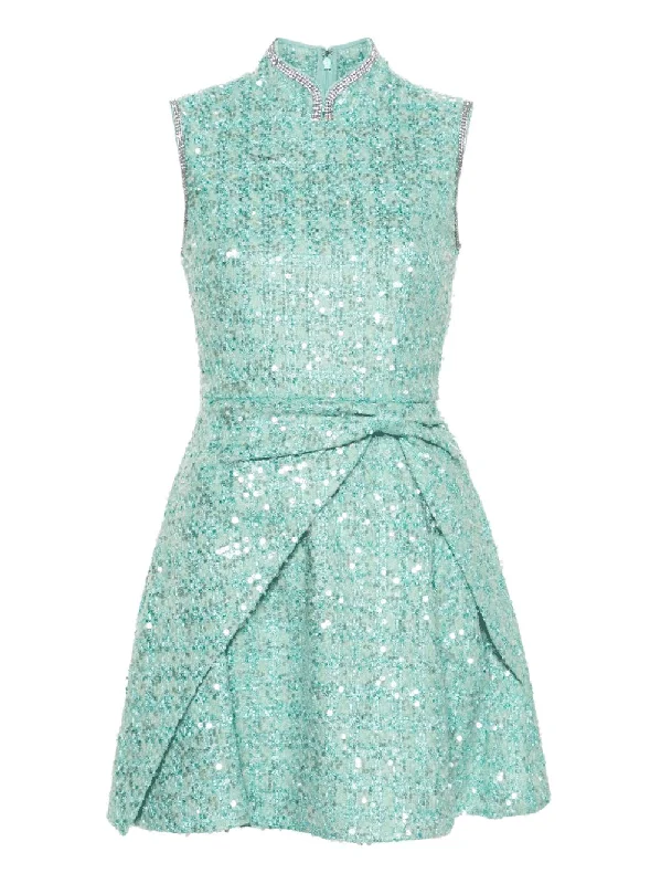 Green Boucle Gathered Mini Dress