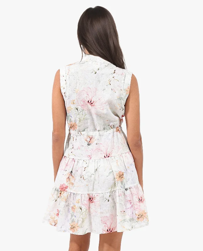 Rareism Women Trazo Multi Sleeveless Over Lap Neck Tie Up Fit And Flare Floral Print Mini Dress