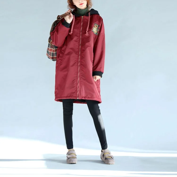 2021 green plus size cotton thick coats cartoon prints hooded warm zippered trench coats