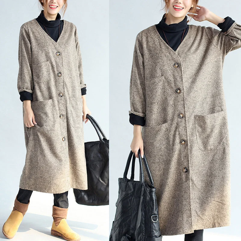 2021 vintage pockets khaki cotton long cardigans oversize long sleeve trench coats