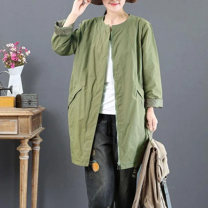 Fine green trench coats Women trendy plus size medium length coat fall jacket o neck