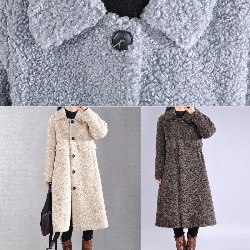 Fine white woolen outwear Loose fitting lapel Button trench coat