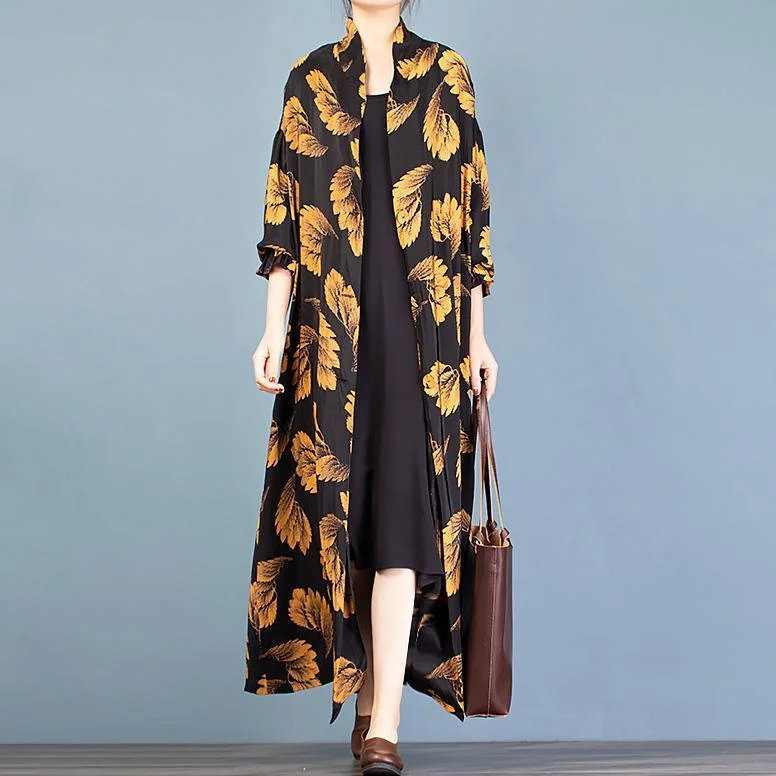 Italian gold print Fashion trench coat Gifts stand collar spring outwear