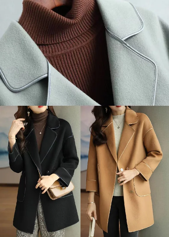 Loose Khaki Peter Pan Collar Pockets Woolen Trench Coat Fall