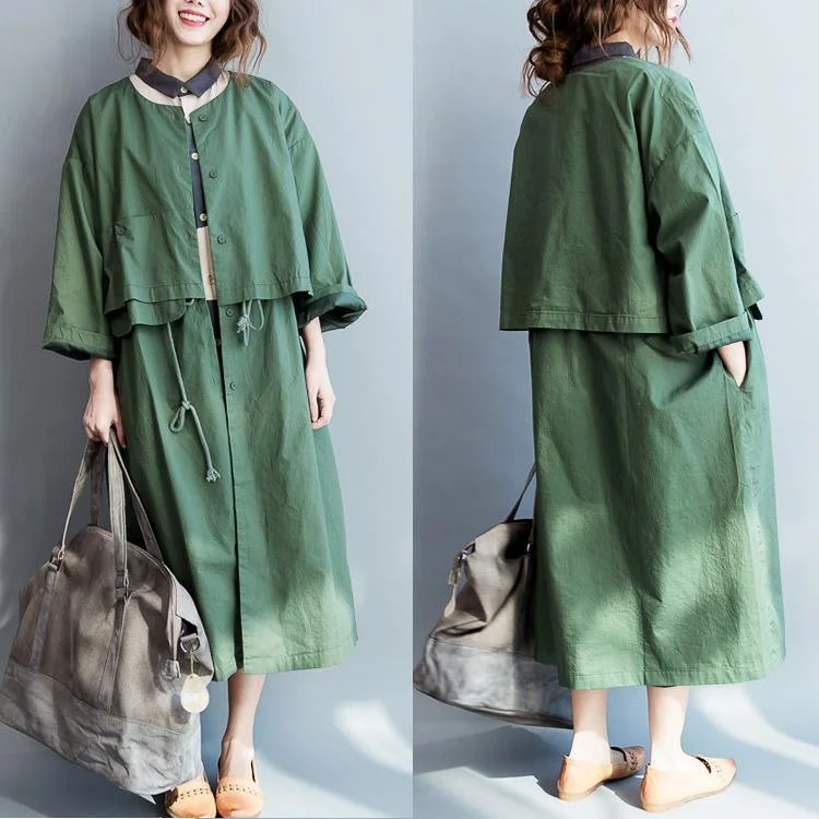 Oversizee Tea green trench coats womens windbreakers drawstring waist maxi coat