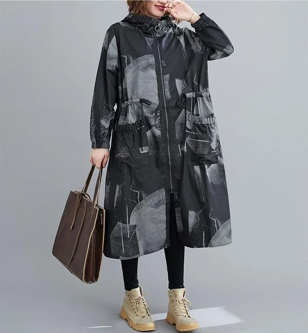 plus size Oversized hooded casual loose long autumn spring  trench coat