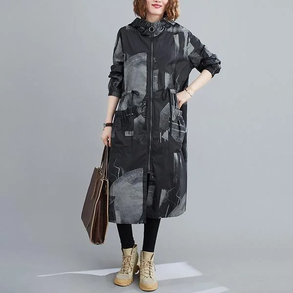 plus size Oversized hooded casual loose long autumn spring  trench coat