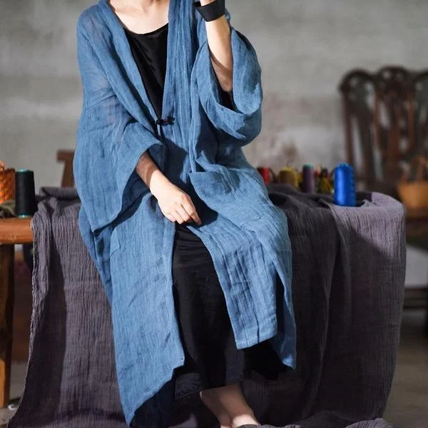 Solid Color Long Trench Coats New Causal Loose Patchwork Long Sleeve Cardigan Coats