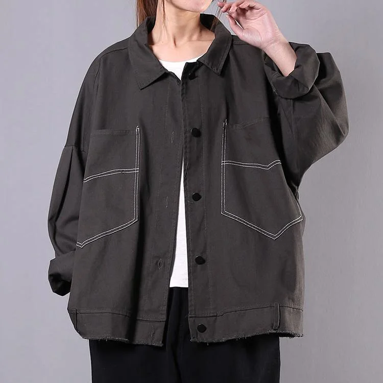 Women gray Fashion trench coat Fabrics lapel pockets spring women coats