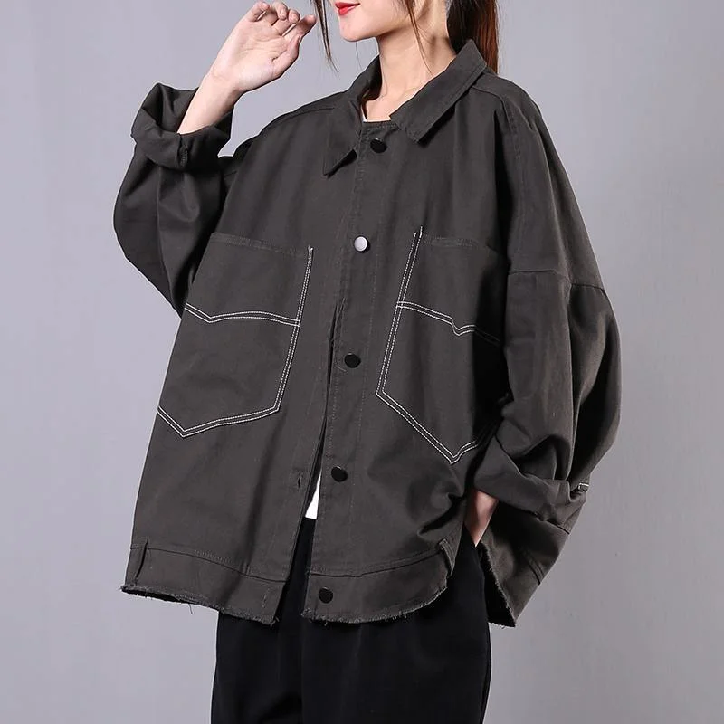 Women gray Fashion trench coat Fabrics lapel pockets spring women coats