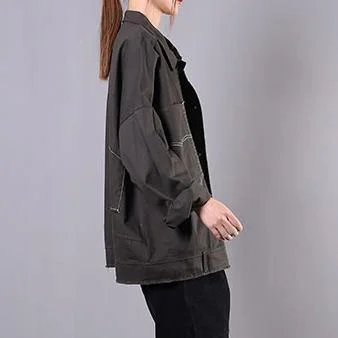 Women gray Fashion trench coat Fabrics lapel pockets spring women coats