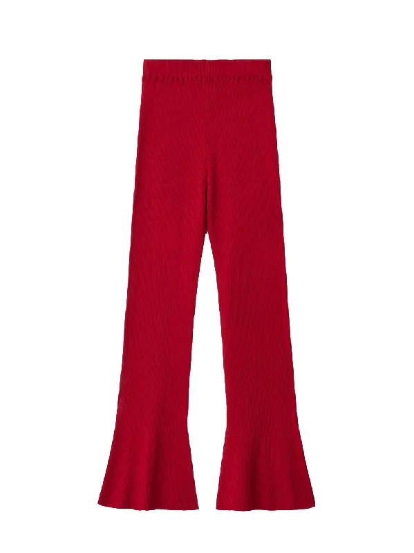 Wool Rib Bell Bottom Pants Red