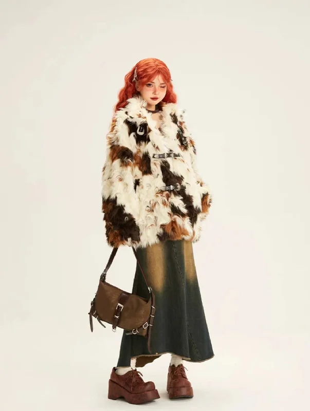 Eclectic Patchwork Faux Fur Coat