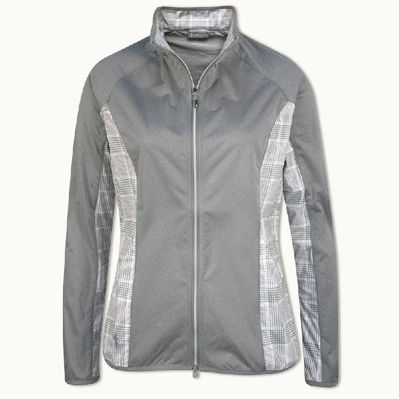 Glenmuir Ladies Lightweight Showerproof Performance Golf Jacket in Light Grey Marl/White/Candy Check