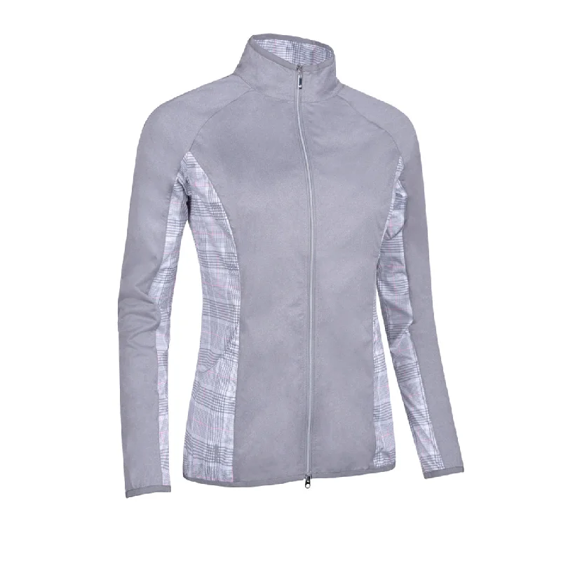 Glenmuir Ladies Lightweight Showerproof Performance Golf Jacket in Light Grey Marl/White/Candy Check