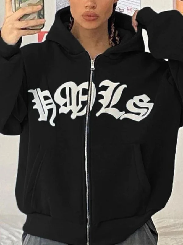 Gothic Letter Graphic Zip Up Hoodie