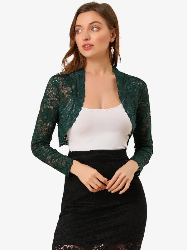 Elegant Sheer Floral Lace Crop Cardigan Bolero Shrug Top