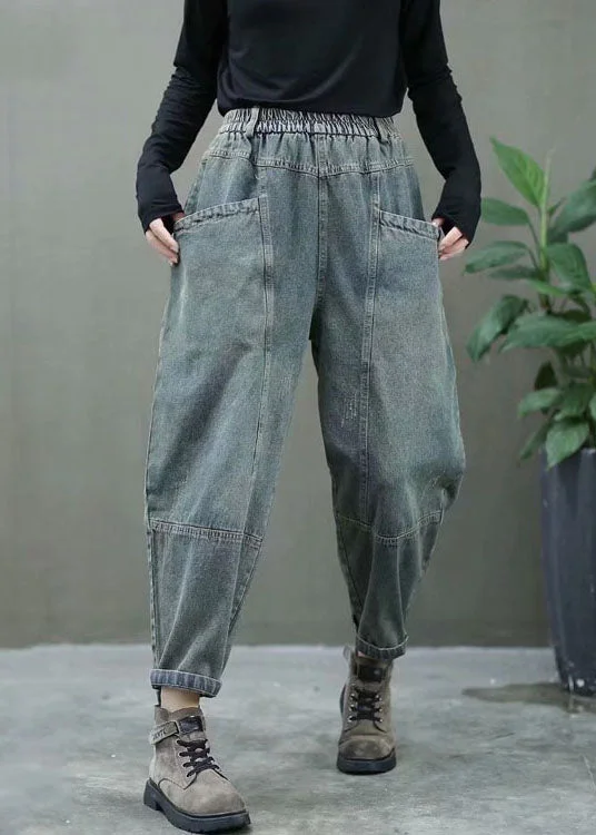 Plus Size Black high waist thick denim Pants Winter