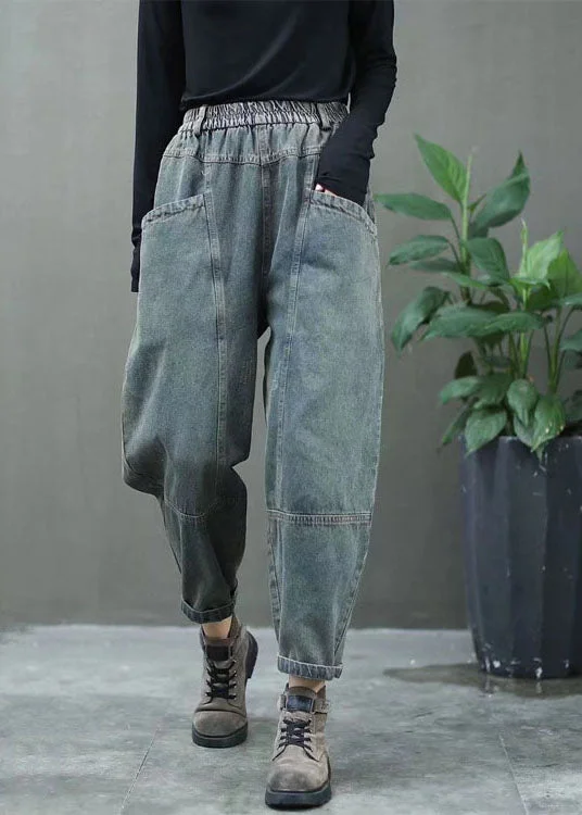 Plus Size Black high waist thick denim Pants Winter