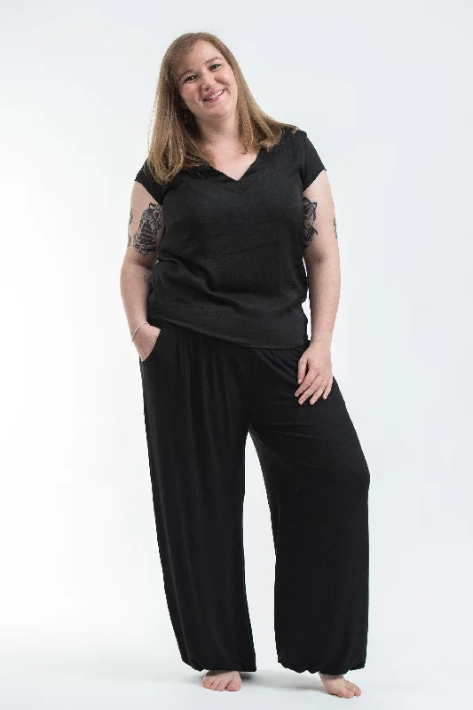 Plus Size Cotton Women Harem Pants in Solid Black