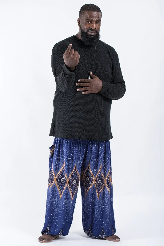 Plus Size Diamond Peacock Men's Harem Pants in Blue