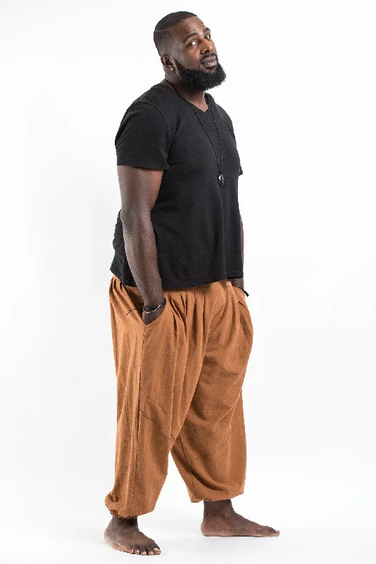 Plus Size Genie Men's Cotton Harem Pants in Brown