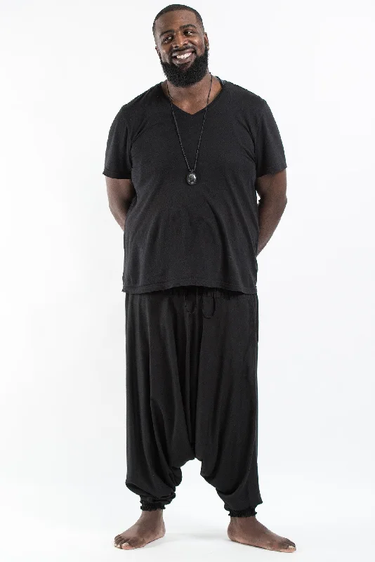 Plus Size Solid Color Drop Crotch Men's Harem Pants in Black