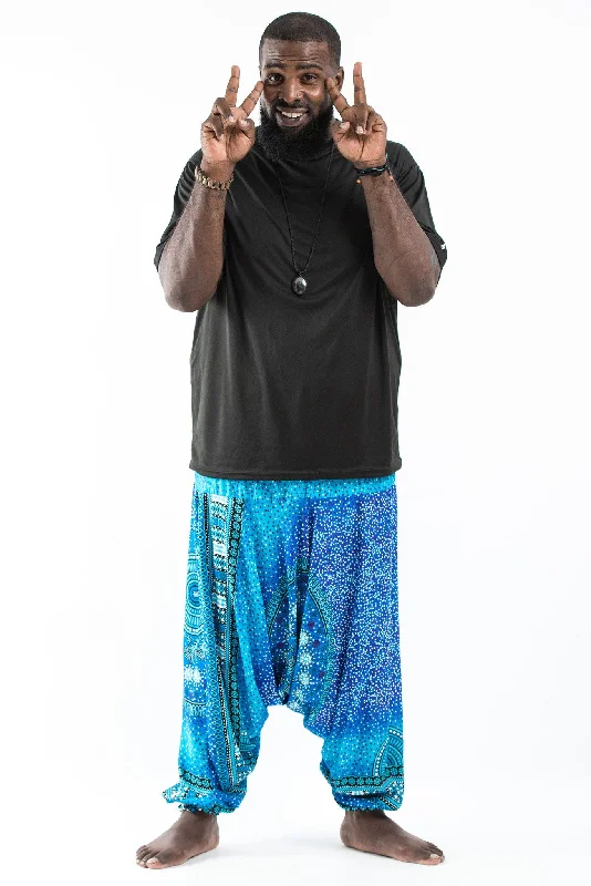 Plus Size Tribal Chakras Drop Crotch Men's Harem Pants in Blue