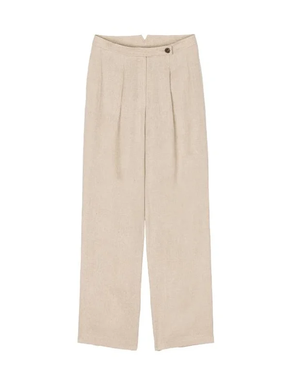 Denzel Office Pintuck Linen Wide Slacks Butter Beige