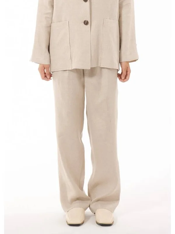 Denzel Office Pintuck Linen Wide Slacks Butter Beige