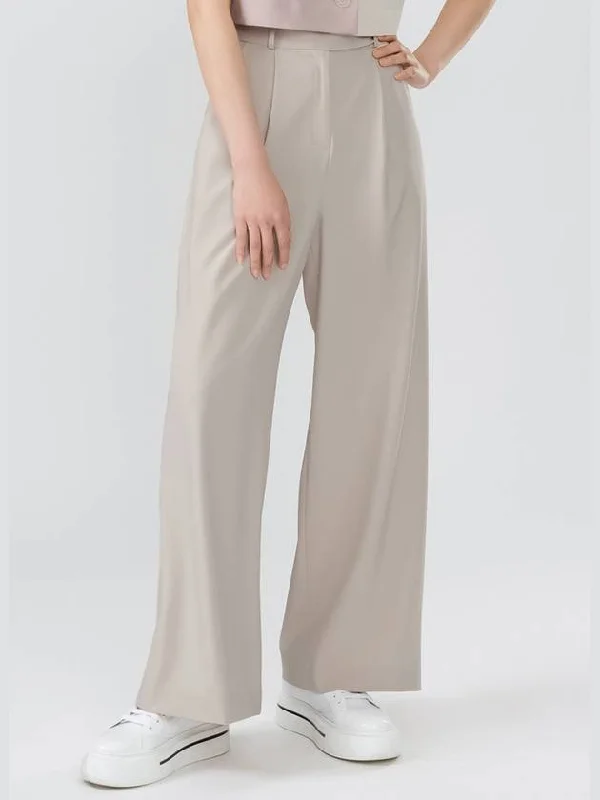 Denzel summer office look set-up belted point high waist wide pants stone DENZEL09SN