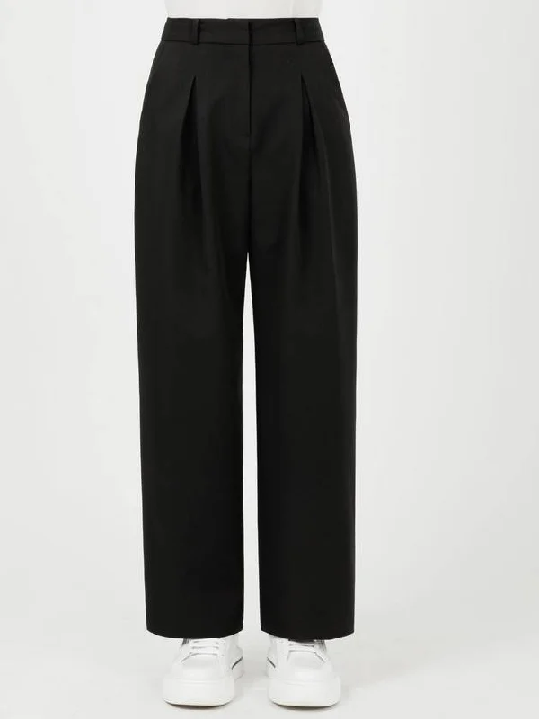 Meryl Office Setup Pintuck Secret Banding Basic Straight Wide Slacks Pants Black MERYL08BK