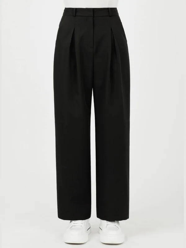 Meryl Office Setup Pintuck Secret Banding Basic Straight Wide Slacks Pants Black MERYL08BK