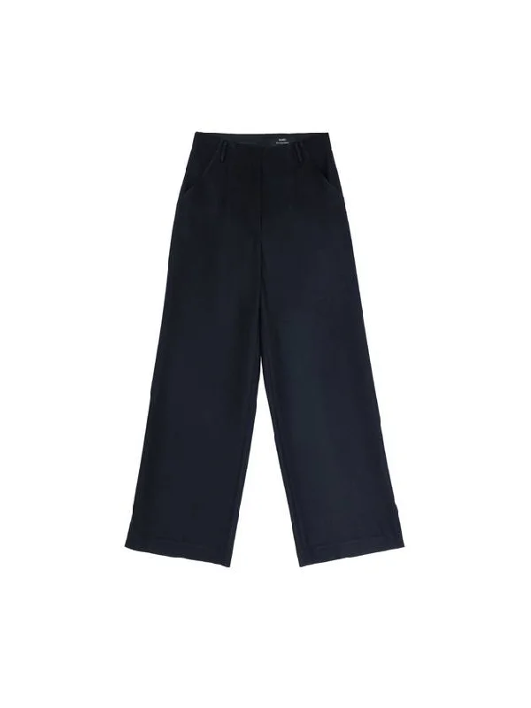 Meryl wool hem side slits high waist straight wide slacks pants midnight MERYL10MN