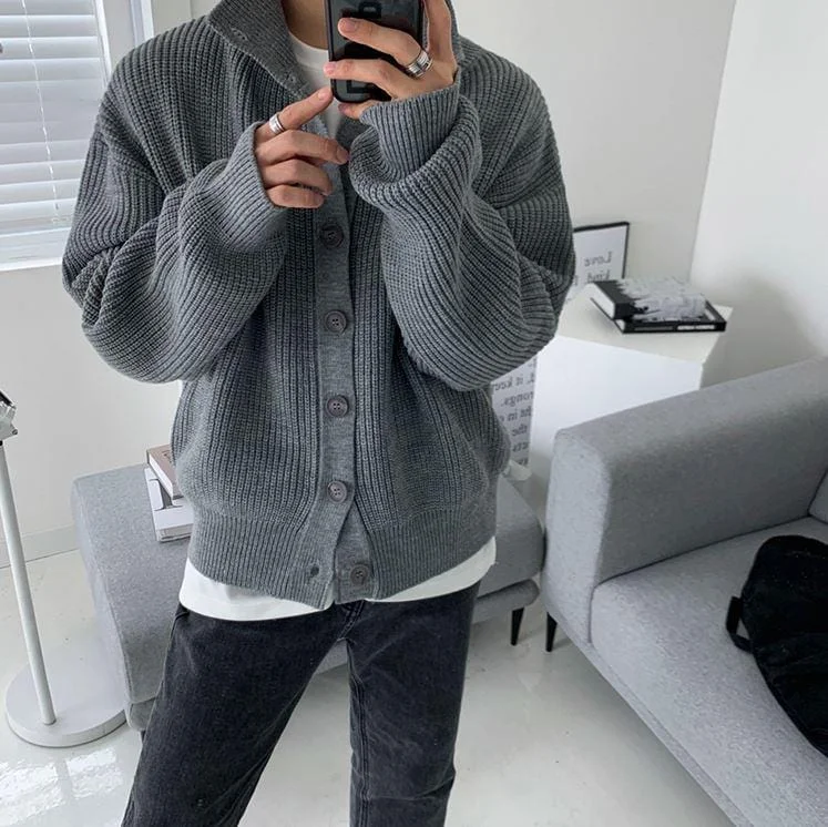 RT No. 5550 GRAY KNITTED FULL BUTTON-UP SWEATER