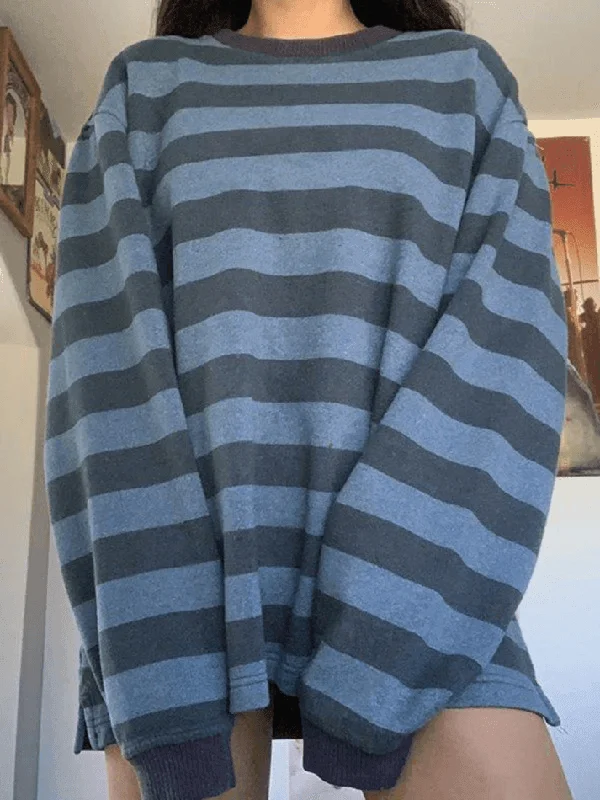 Vintage Striped Oversized Pullover Sweatshirt