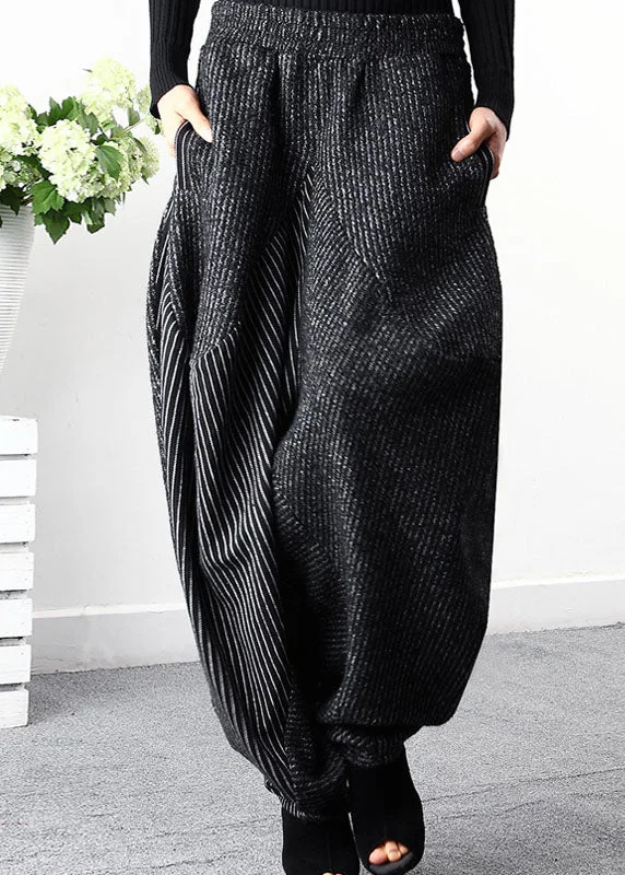 Women Black Asymmetrical Striped harem pants Winter