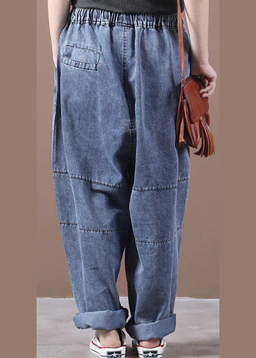 Women Blue Cinched Pockets denim Pants Spring