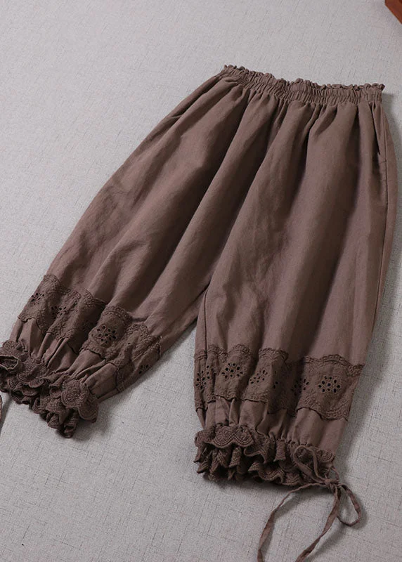 Women Chocolate Lace Patchwork lantern Pants Spring