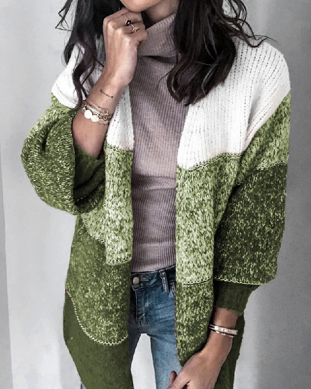 V-neck Contrast Knit Sweater Cardigans