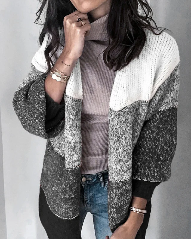 V-neck Contrast Knit Sweater Cardigans