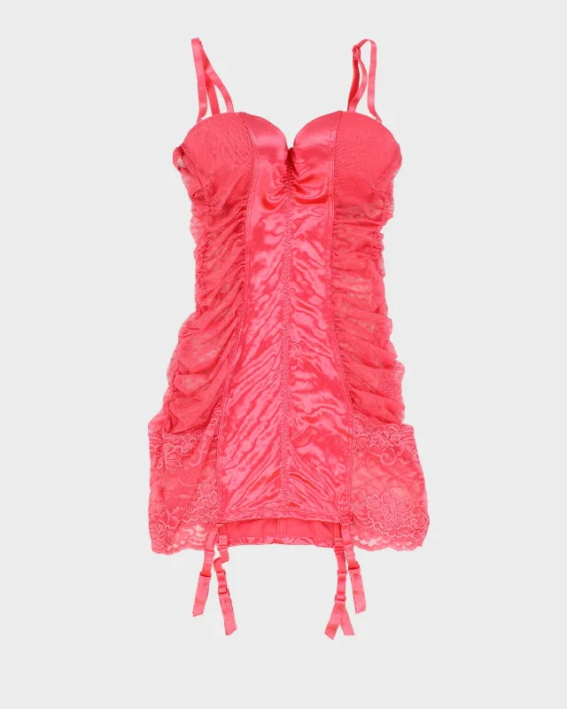 Y2K La Vie En Rose  Pink Satin and Lace Slip - XS