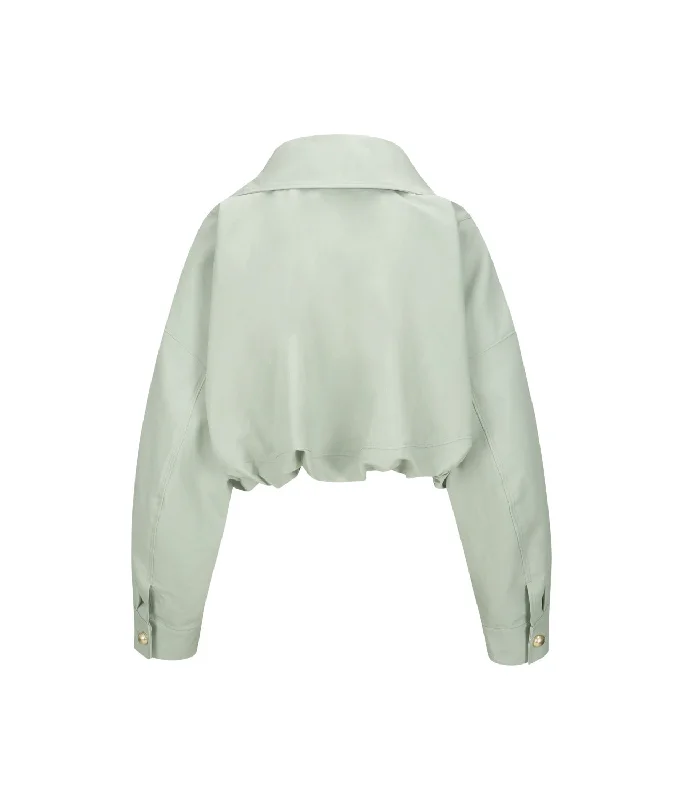 Flat Collar Zip-Up Cotton Jacket